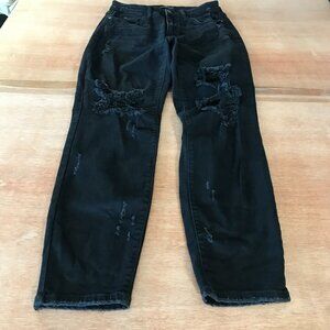 Judy Blue Boyfriend Fit Jeans Women 7/28 Black Mid Rise Distressed Stretch 17652